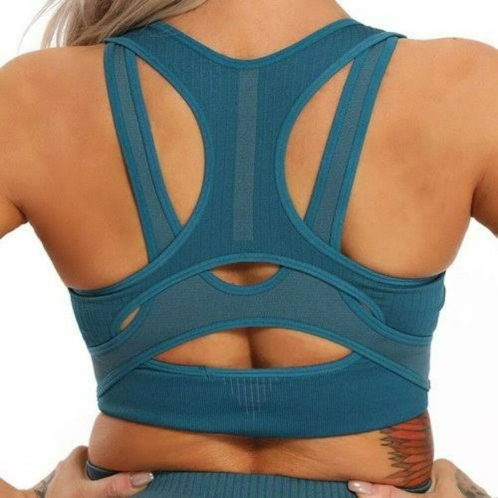 Gymshark Sport Bra Women XS/S Seamless Push Up Fitness Top Blue yoga workout